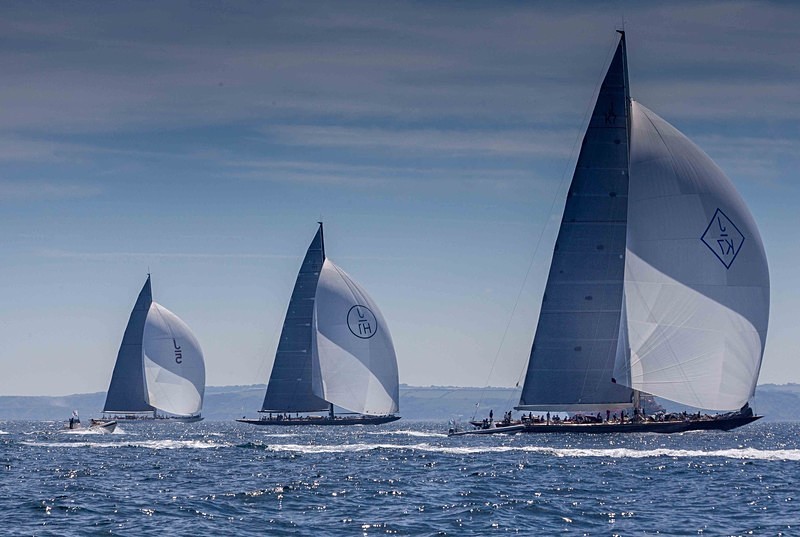 Valsheda, Lionheart and Ranger in Falmouth Bay - J Class Yachts Racing at Falmouth