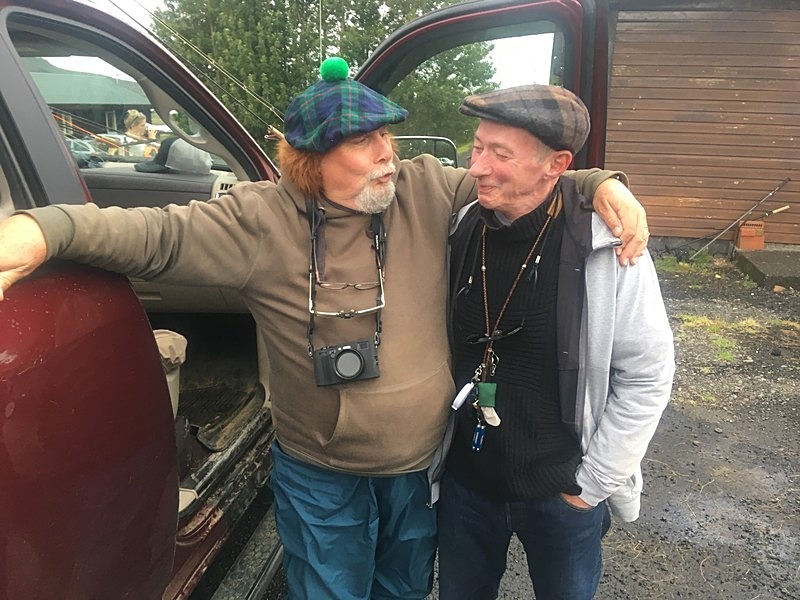 The photographer swapping tales (and hats) with a wonderful Icelander. - Fishing in Iceland's Laxa I kjos River. September 2020.