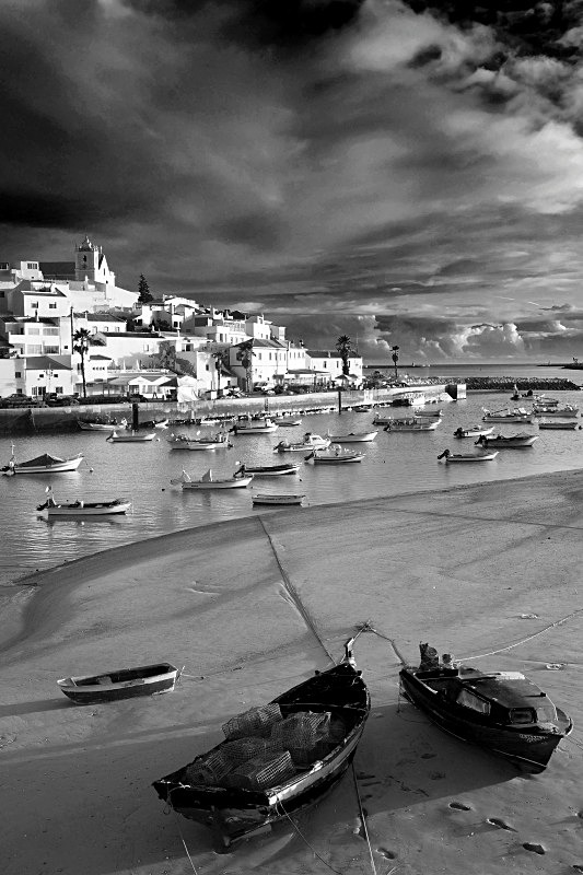 Low Tide at Ferragudo - Black and White