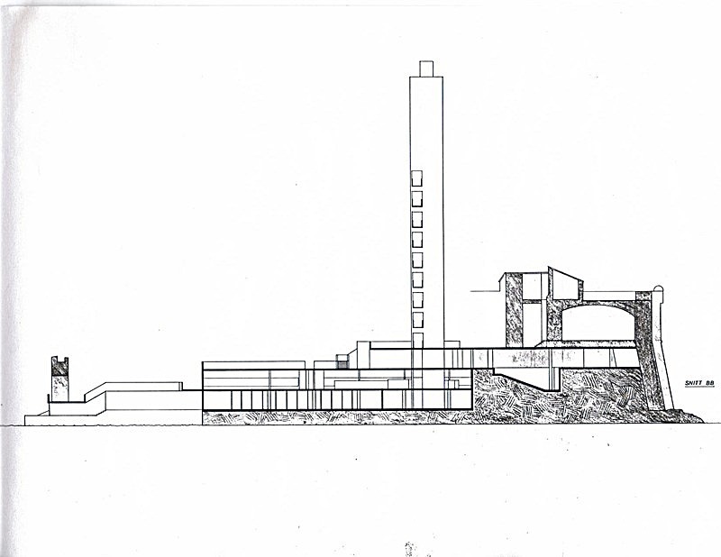Elevation of section along the Fortress - Utopisk hotellprosjekt i Dubrovnik