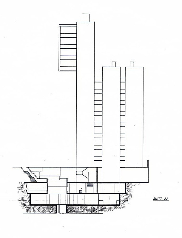 Elevation of section east/west - Utopisk hotellprosjekt i Dubrovnik
