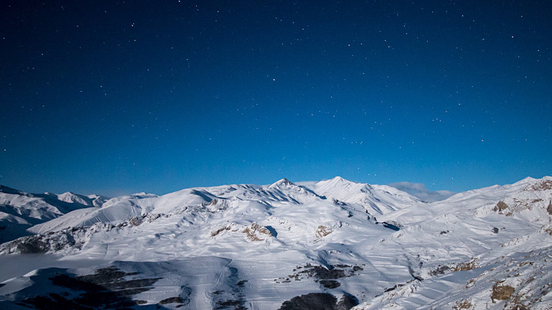 Azerbaijan winter mountains by starlight