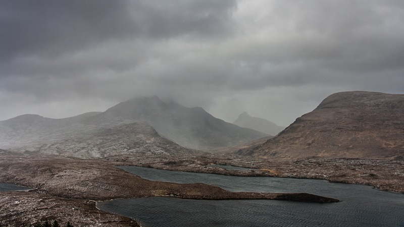 Snow fall over Stac Pollaidh - Scotland