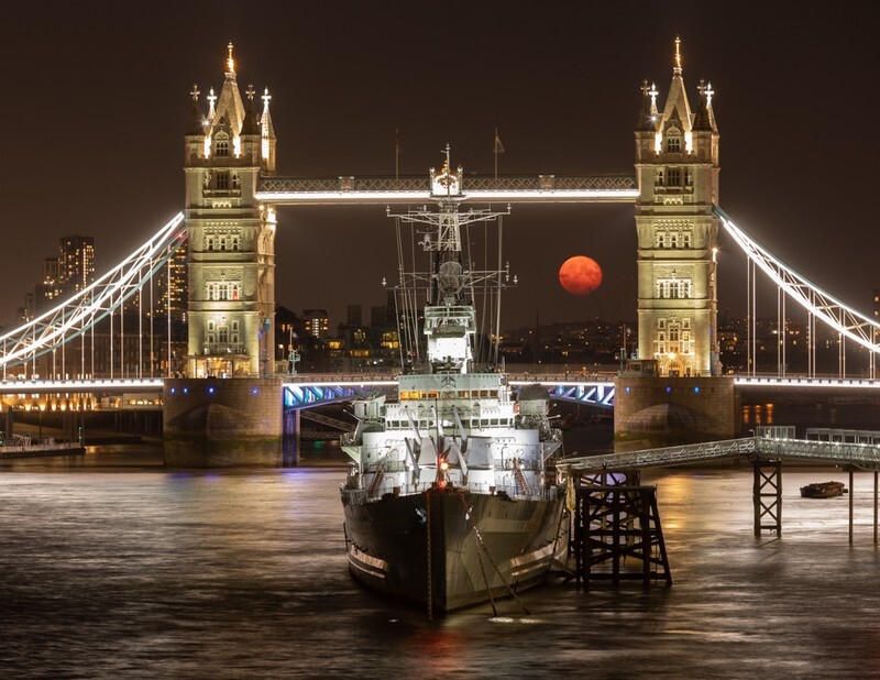 Moon Under Tower Bridge - England