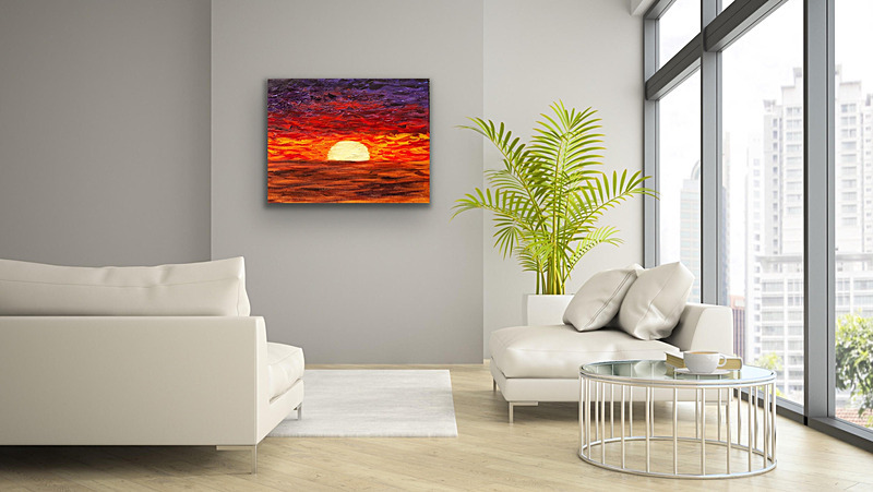 Purple skyline as seen hanging - My paintings