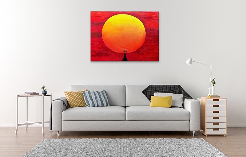 Sunrise behind steeple as seen hanging 2 - My paintings