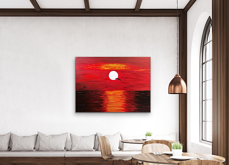 Sunset over the sea as seen hanging - My paintings