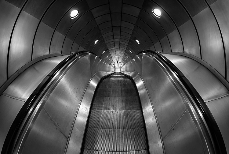 Down the escalator, Southwark tube station (1) - Underground/DLR