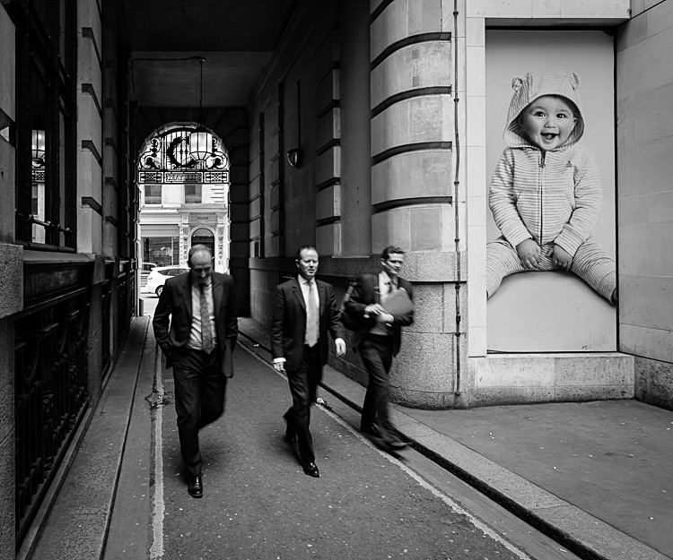 Three Men and a Baby - Street Photography