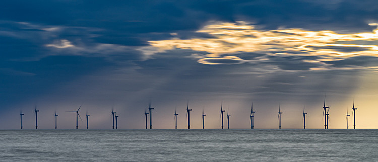 Wind turbines off the coast at New Brighton - Merseyside