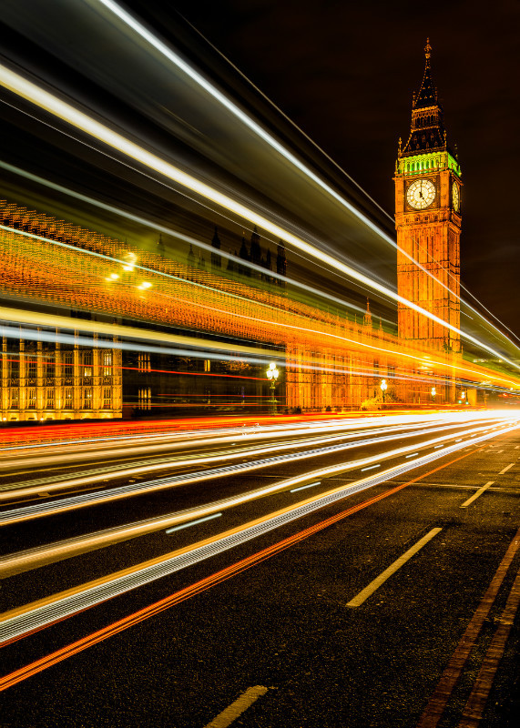 Light trails by Big Ben - Westminster