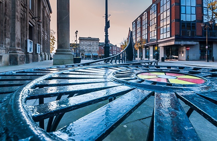 Metal seat, Market Place - Macclesfield Town