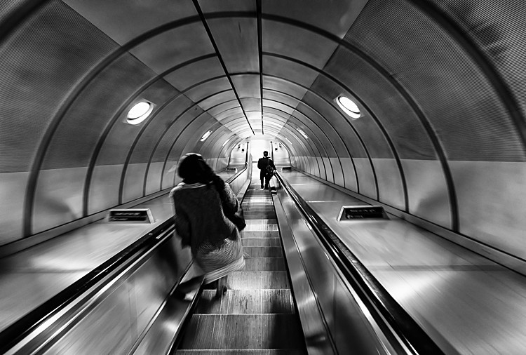 Down the escalator, Southwark tube station (2) - Underground/DLR