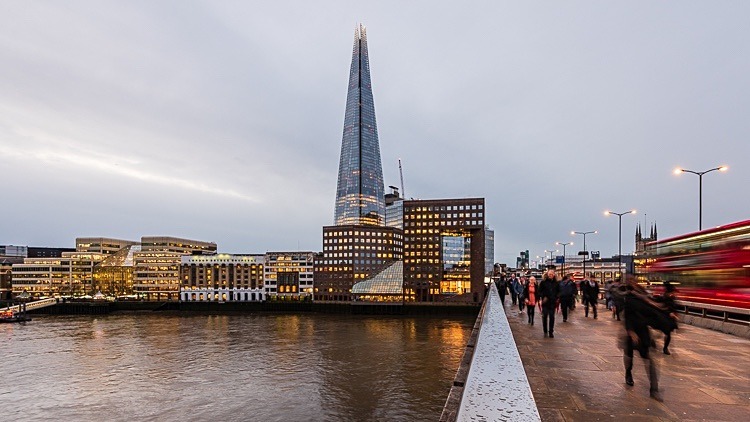 Early-morning commuters on London Bridge - The Shard