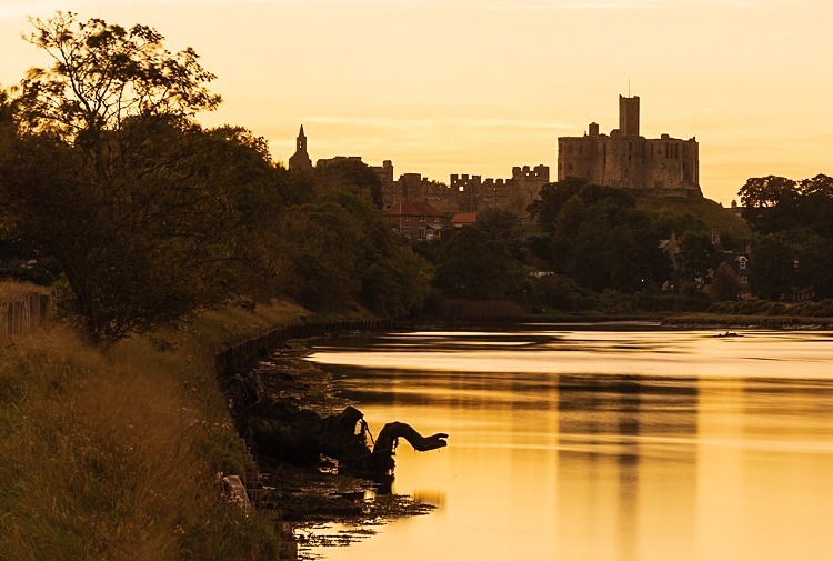 Warkworth Castle at sunset - Northumberland