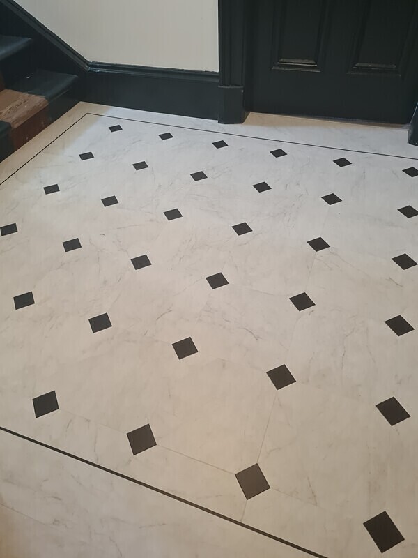 Amtico flooring clipped corners and key squares - Karndean tile and stone effect