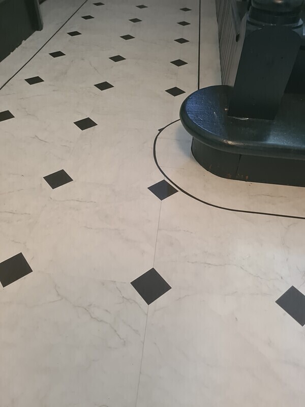 Amtico flooring clipped corners and key squares - Karndean tile and stone effect