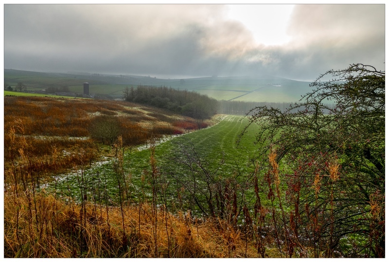 Sun Breaking Through The Mist Over Custard Field Farm - Derbyshire Landscapes