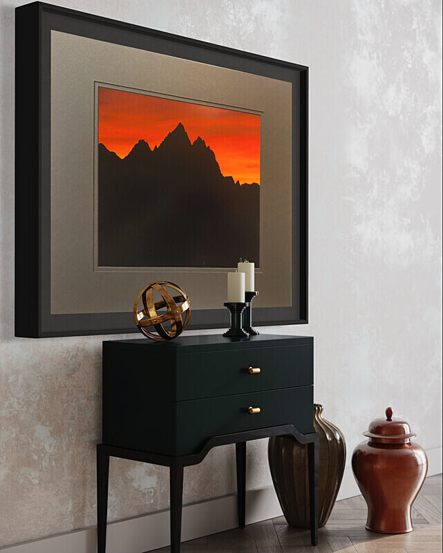 Burning Teton Silhouette 2 - Framed  Matted - Finished Artwork