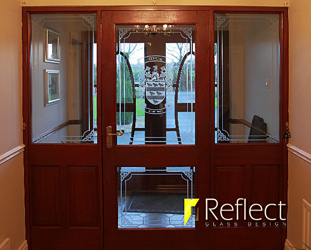 Reflect Glass Design McCoy Coat of arms door set a - Sendblasted Glass