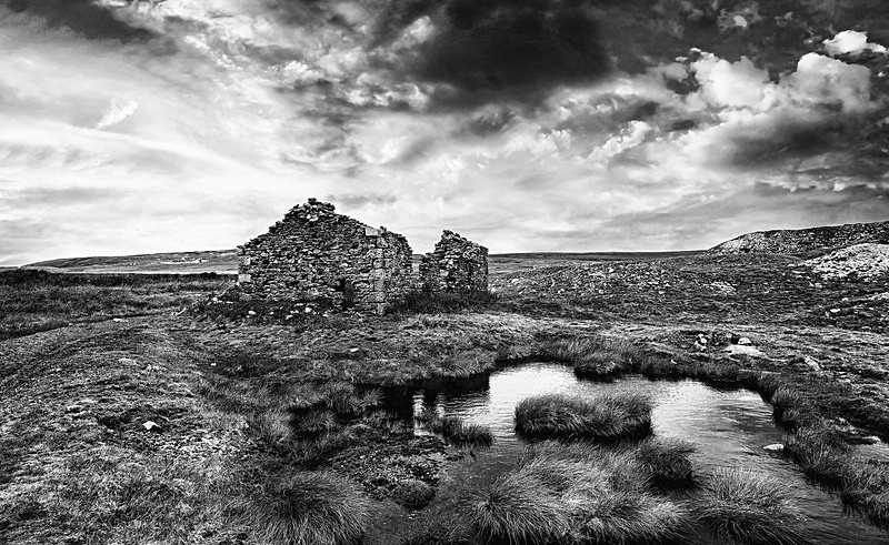 Old Lead Mine building on Grassington moor - Monochrome
