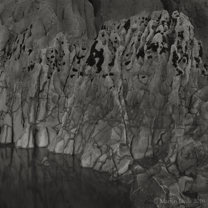 Limestone, mussels, and reflections in rock-pool, Mewslade Bay, Gower, Wales | The Silver Monochrome: black-and-white film photography by Martin Dyde