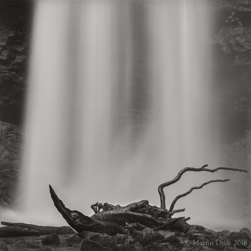 Waterfall and fallen trees, Henryhd Falls, Brecon Beacons, Wales | The Silver Monochrome: black-and-white film photography by Martin Dyde