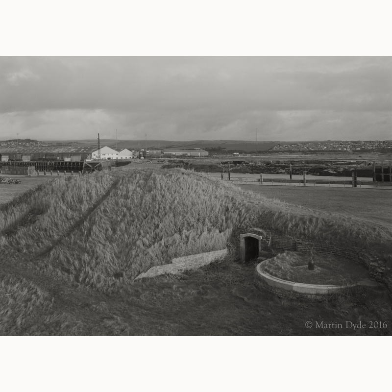 Newhaven Fort defences, with Newhaven Harbour | The Silver Monochrome: black-and-white film photography by Martin Dyde