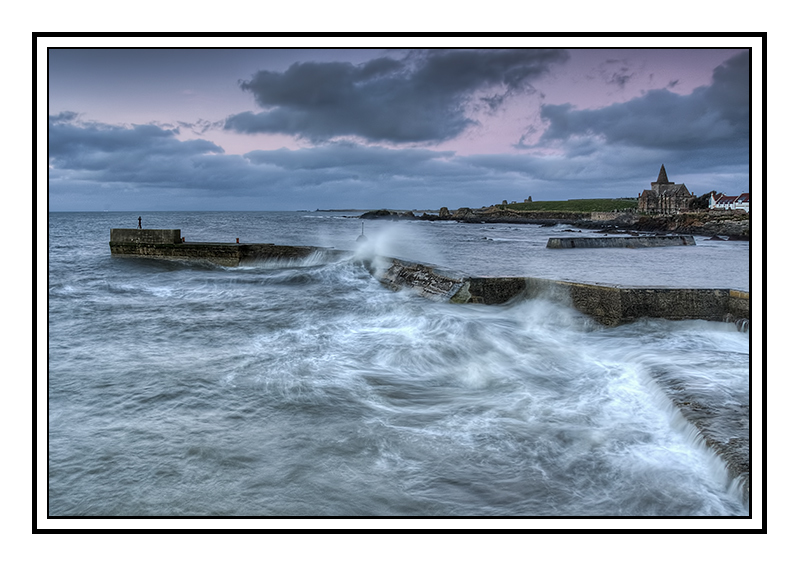 St Monans harbour breakwater & Parish church, Fife, Scotland at Dawn. - Fife