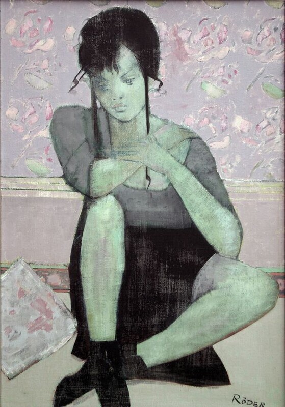 karen sitting on the floor 75x50 - Oils