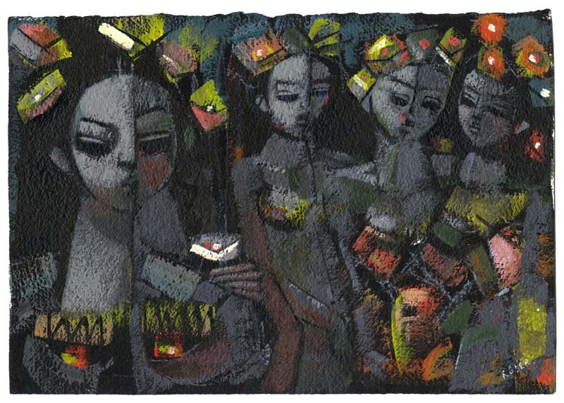 Four From the Village 20x30 cm - Acrylics