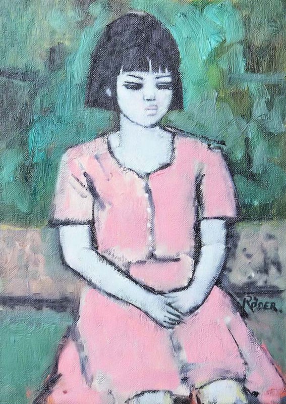 Young Girl In A Pink Dress - Oils