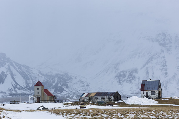 Church and farm buildings - Iceland winter