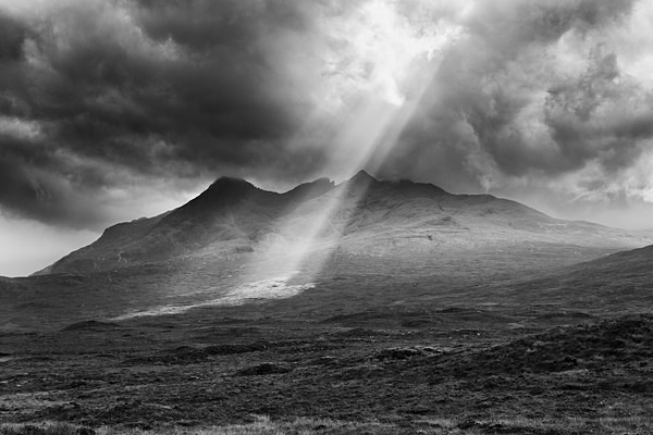 Shaft of light, Sgurr nan Gillean - Monochrome landscape