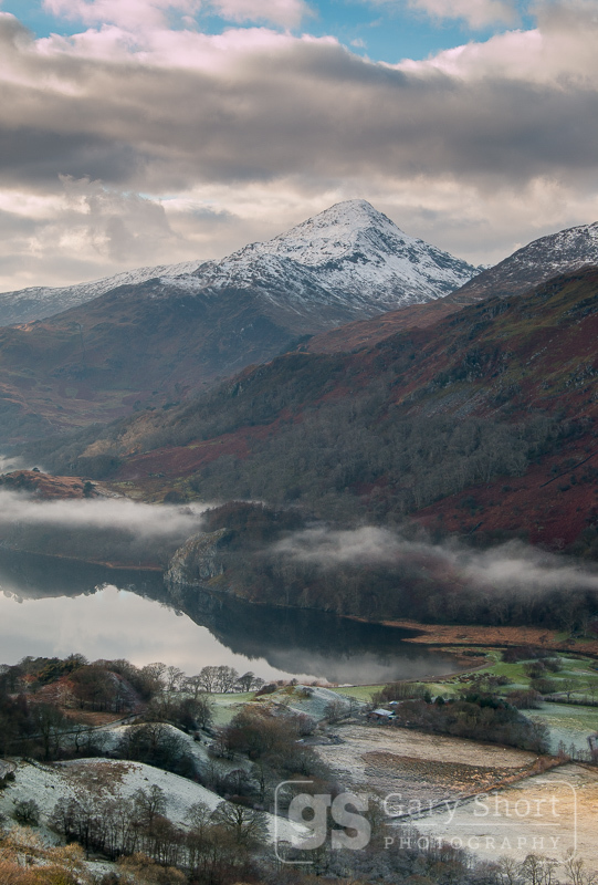 Snowcapped Yr Aran above Llyn Gwynant - Snowdonia images