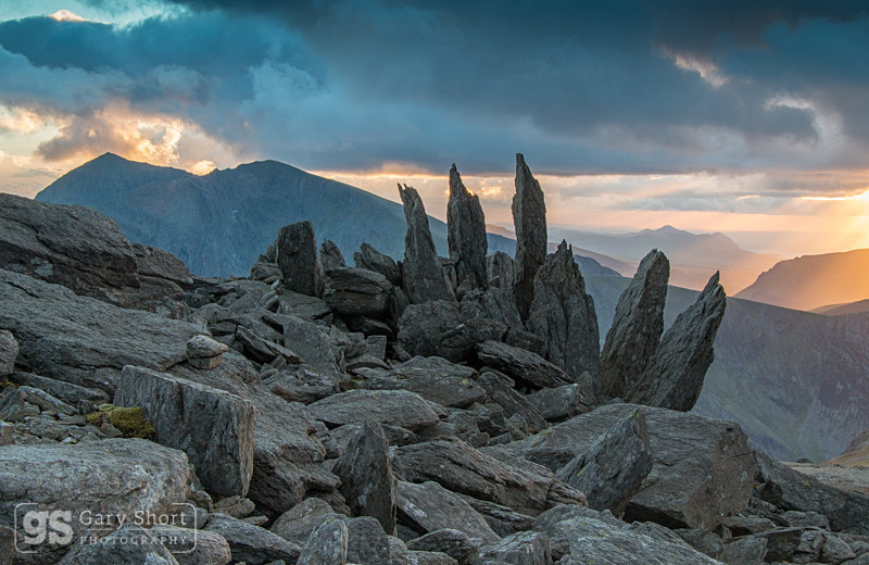 Sunset, Glyder Fawr and Snowdon - Snowdon
