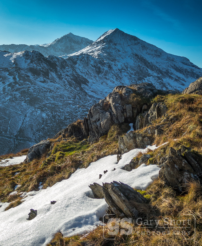 Winter air, Crib Goch and Snowdon - Snowdon