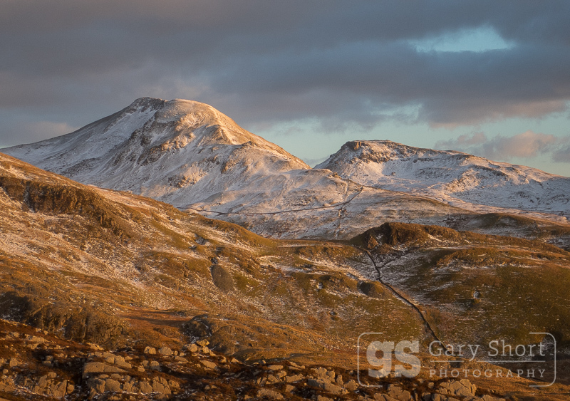 Winter sun on The Moelwyns - Snowdonia images