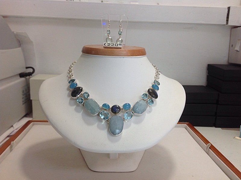 Natural Aquamarine, Blue Topaz & Chalcedony - Silver Jewellery with Semi Precious Stones