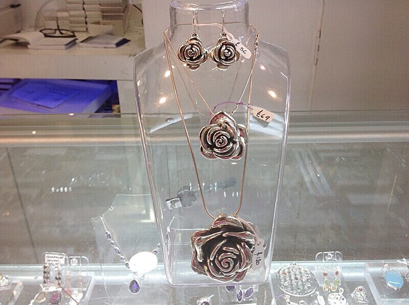 Various size silver rose Pendants and matching earrings - Introducing our new silver collection
