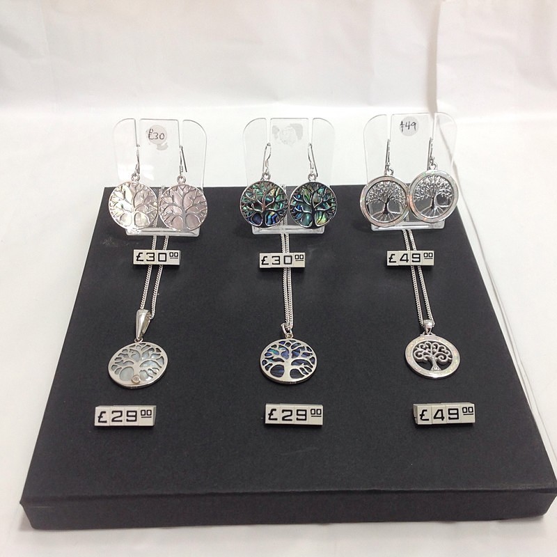 Abalone shell and mother of pearl pendants and earrings. - Silver Tree of Life