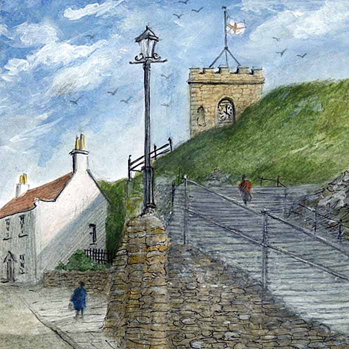 Whitby 199 Steps from Bottom - Yorkshire Landscapes: Square Prints