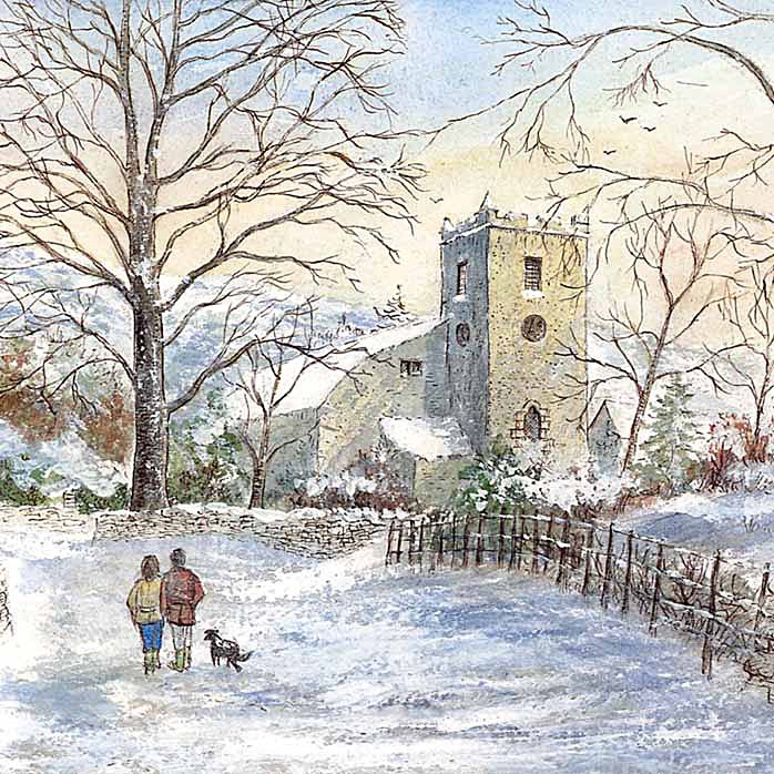 Grasmere Church in Snow - Lake District Landscapes: Square Prints