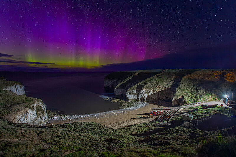 Northern Lights above North Landing - Flamborough Head