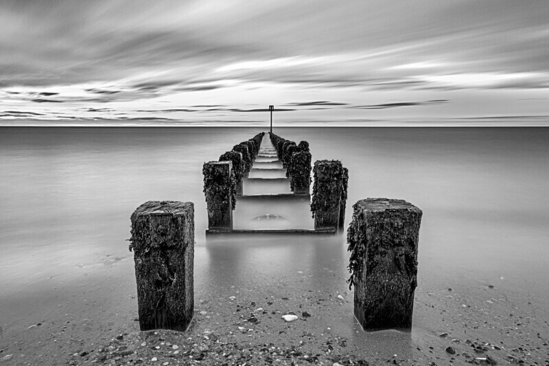Bridlington North Beach Long Exposure Mono - Black and White