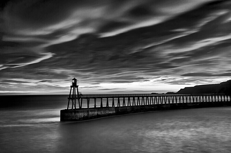 Whitby East Pier Mono - Black and White