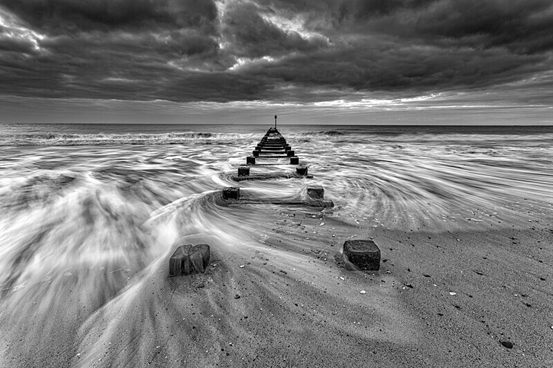 Bridlington North Beach Mono - Black and White