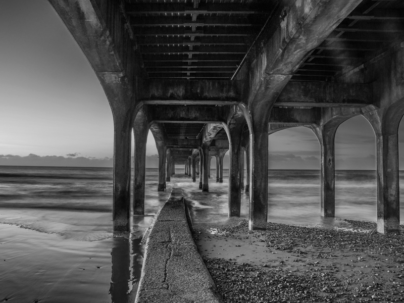 Under Boscombe Pier - Black and White