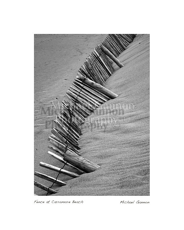 Fence at Carramore Beach 1 - Landscape Black and White