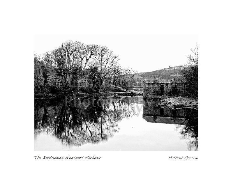 Boathouse At Westport Harbour - Landscape Black and White